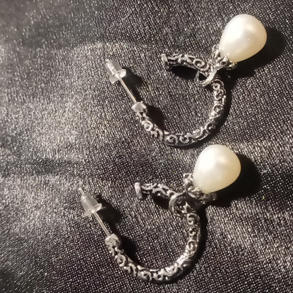 Pearl drop half hoop earrings